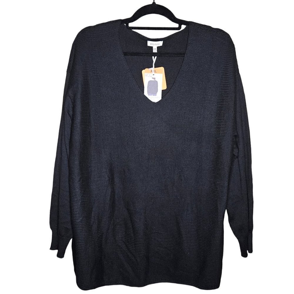NWT Ella Moss Womens 2X Oversized Pullover Sweater Academia Grunge Ribbed V Neck
